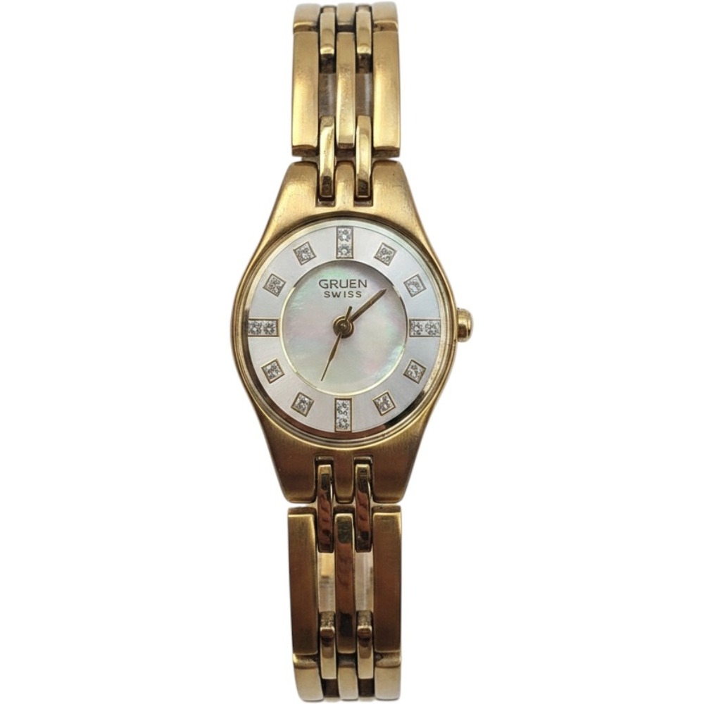 Gruen Swiss‎ GSL076 Gold Tone Mother of Pearl Crystal Ladies Watch Swiss Movt